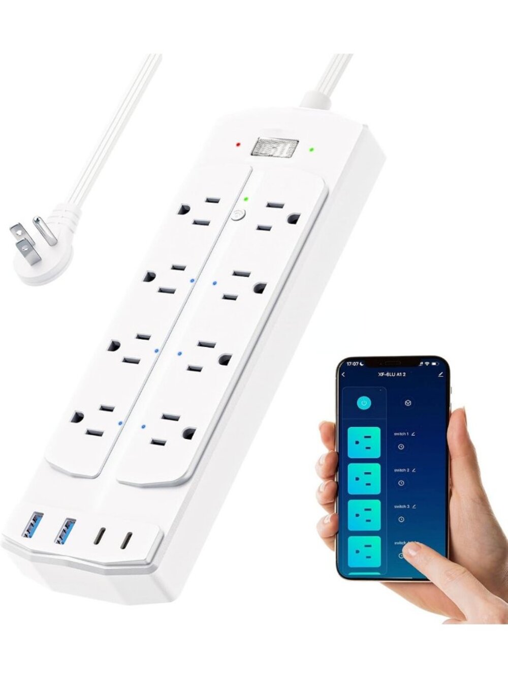Smart Power Strip with 6 Outlets & 4 USB Ports, 5FT Flat Plug for Home Office